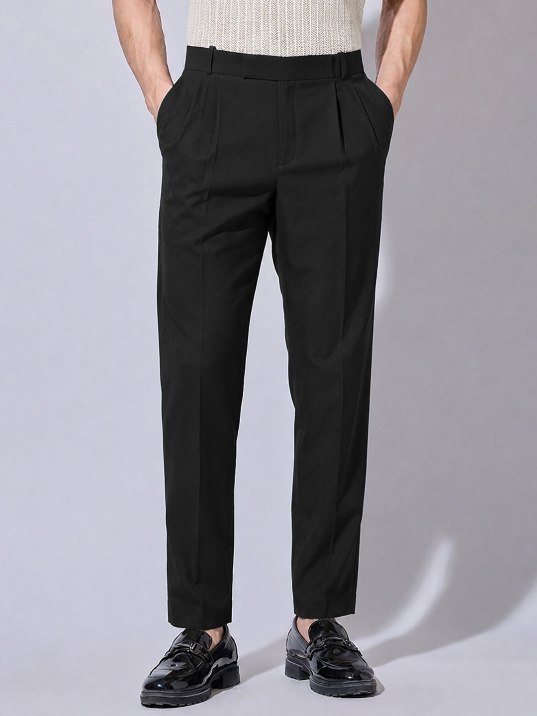 Men’s Black Striaght Fit Pleated Formal Trousers
