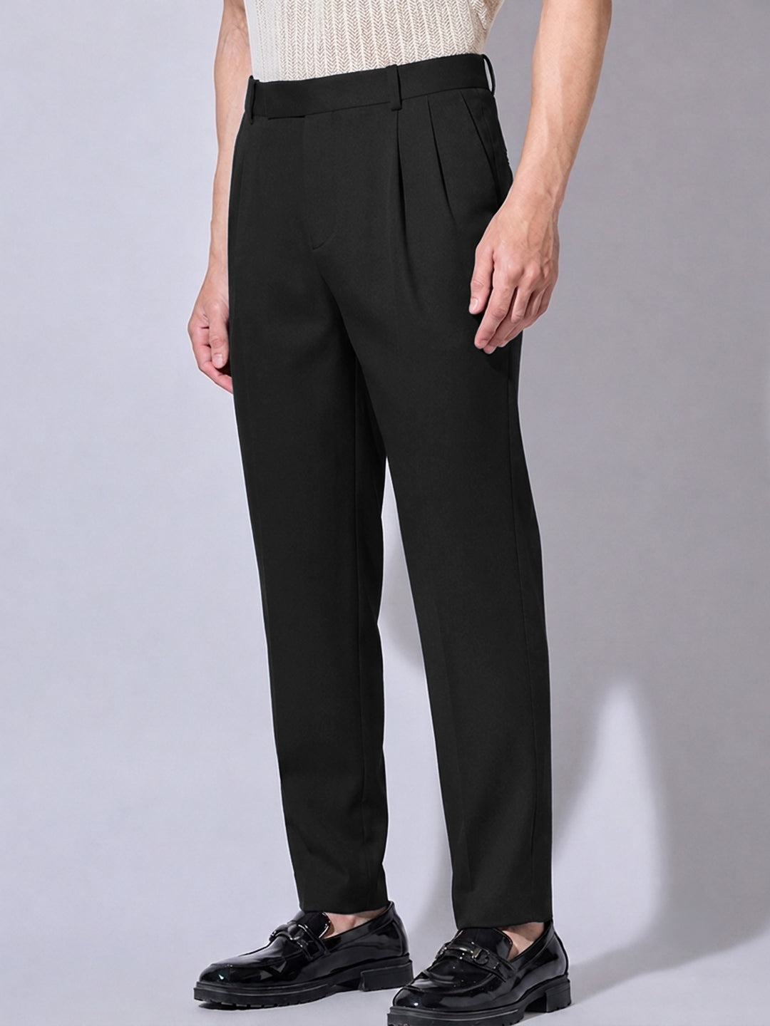 Men’s Black Striaght Fit Pleated Formal Trousers