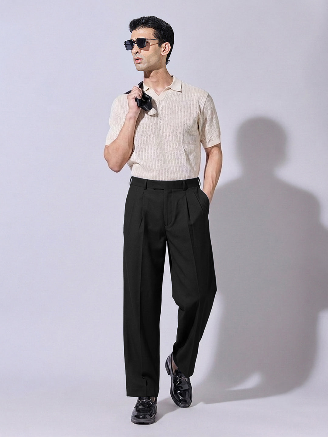 Men’s Black Striaght Fit Pleated Formal Trousers