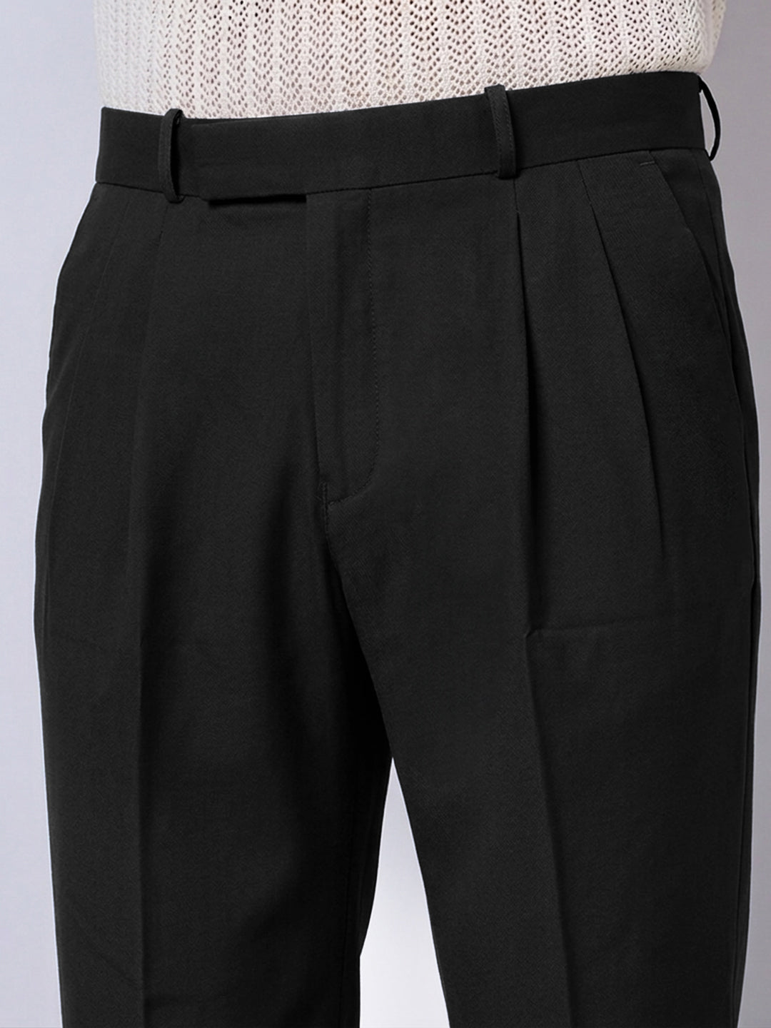 Men’s Black Striaght Fit Pleated Formal Trousers