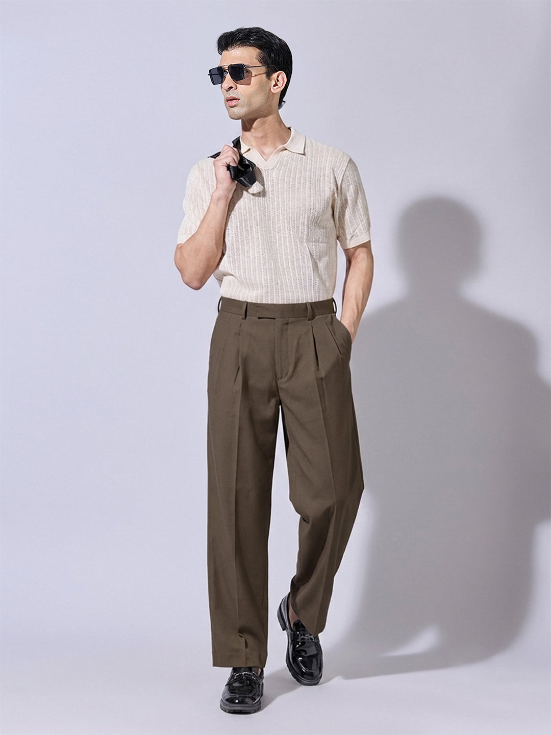 Men’s Brown Striaght Fit Pleated Formal Trousers