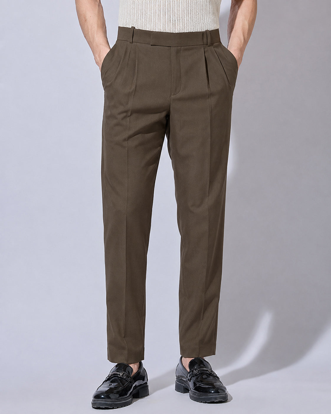 Men’s Brown Striaght Fit Pleated Formal Trousers