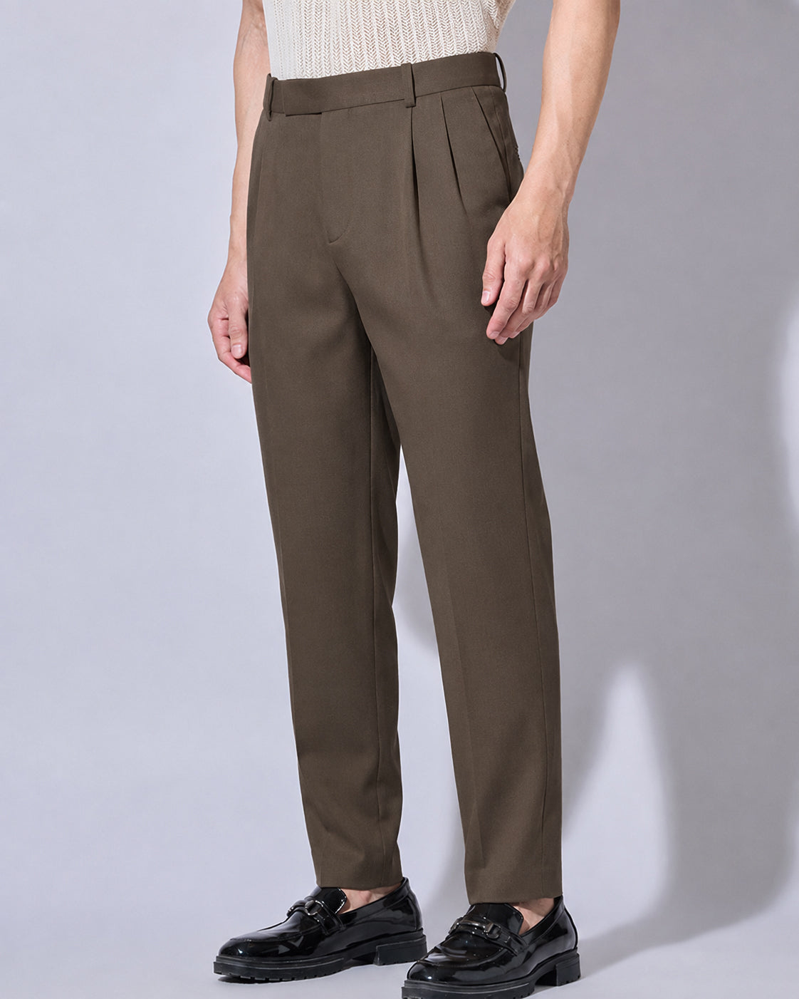 Men’s Brown Striaght Fit Pleated Formal Trousers