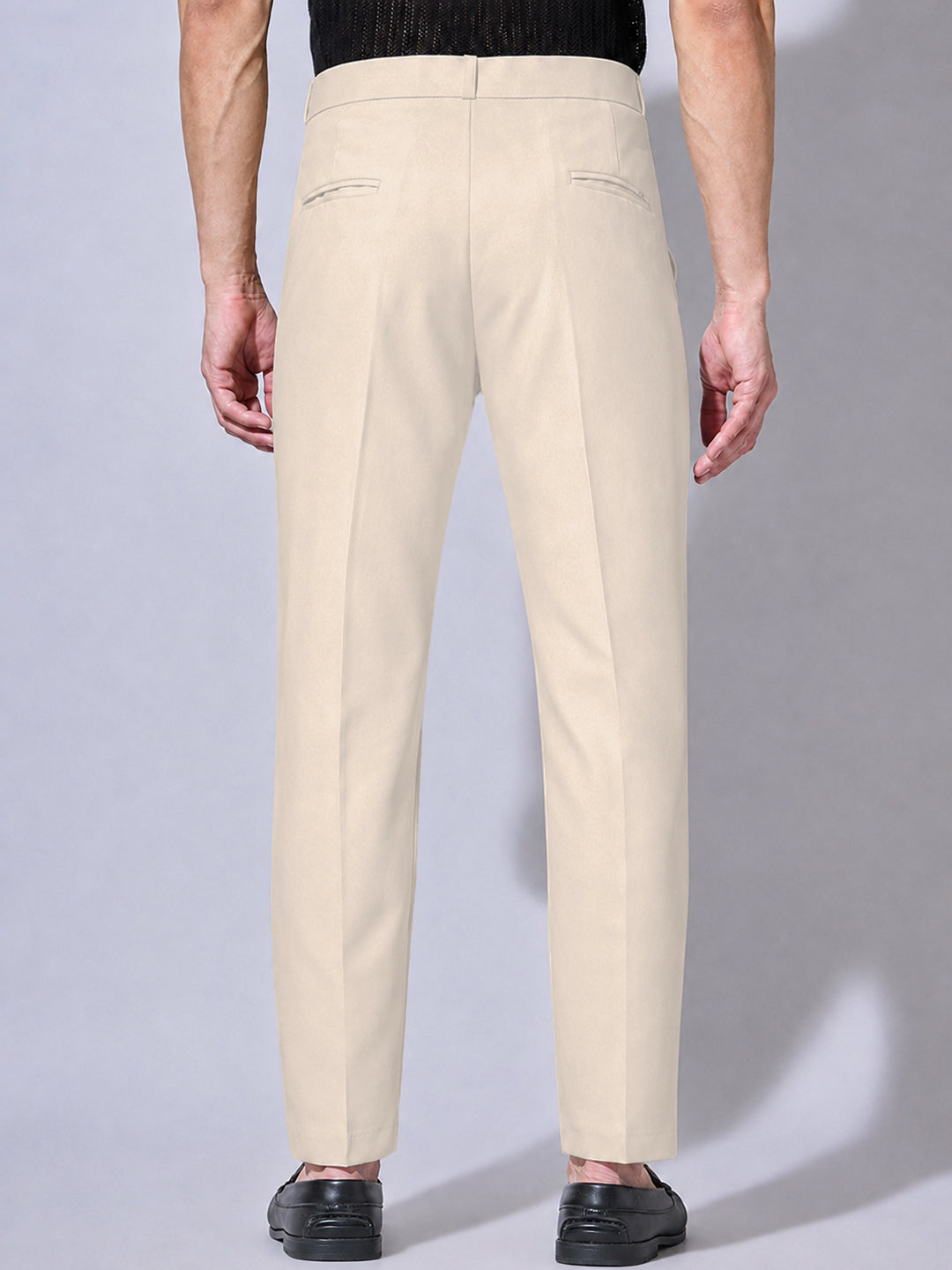 Men’s Cream Striaght Fit Pleated Formal Trousers