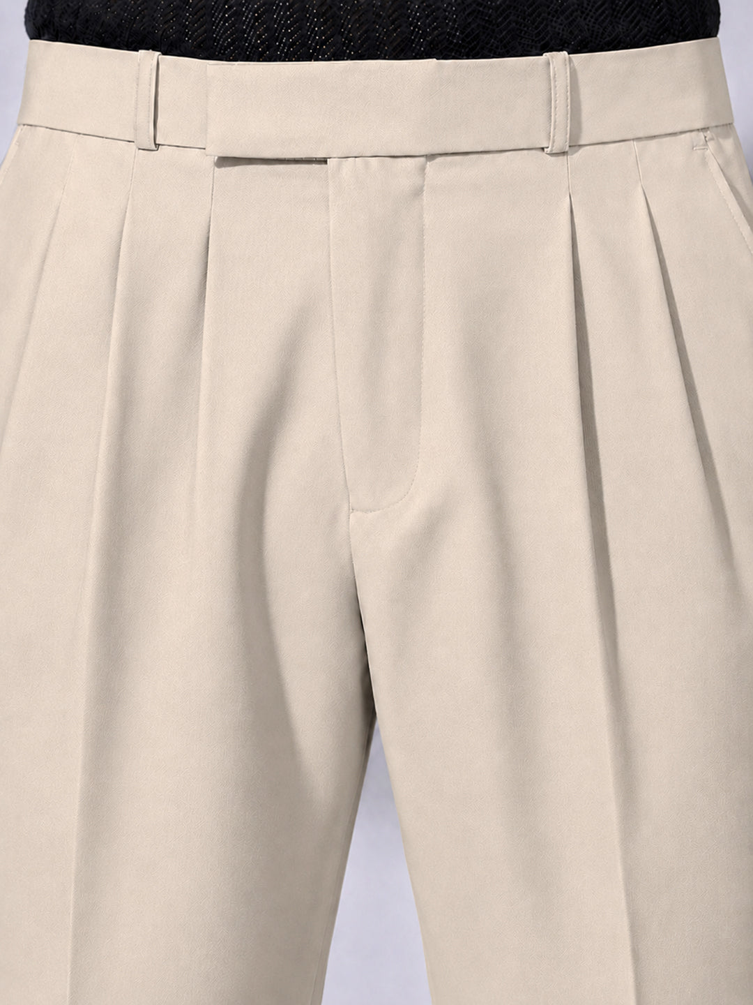 Men’s Cream Striaght Fit Pleated Formal Trousers