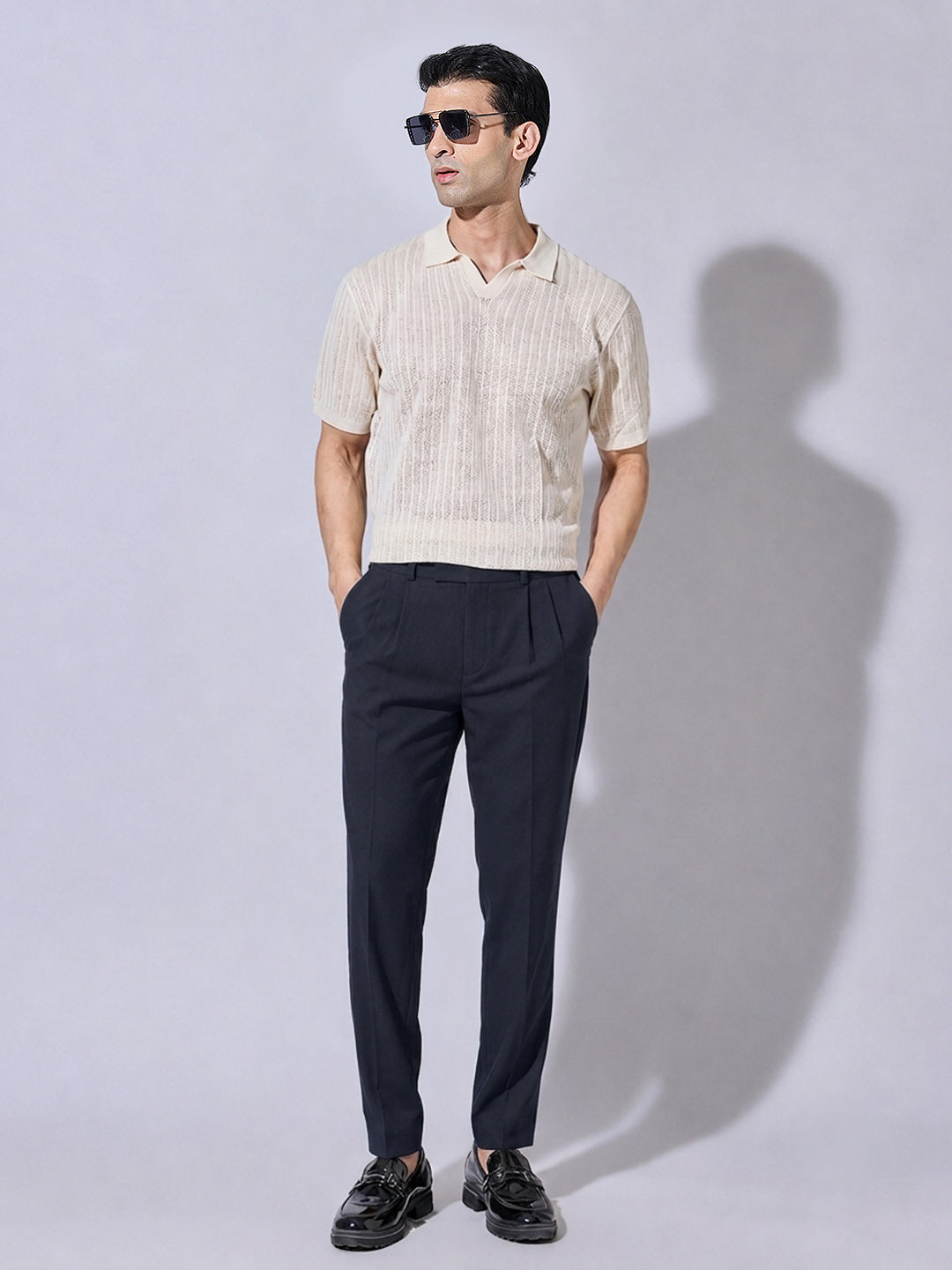 Men’s Navy Blue Striaght Fit Pleated Formal Trousers