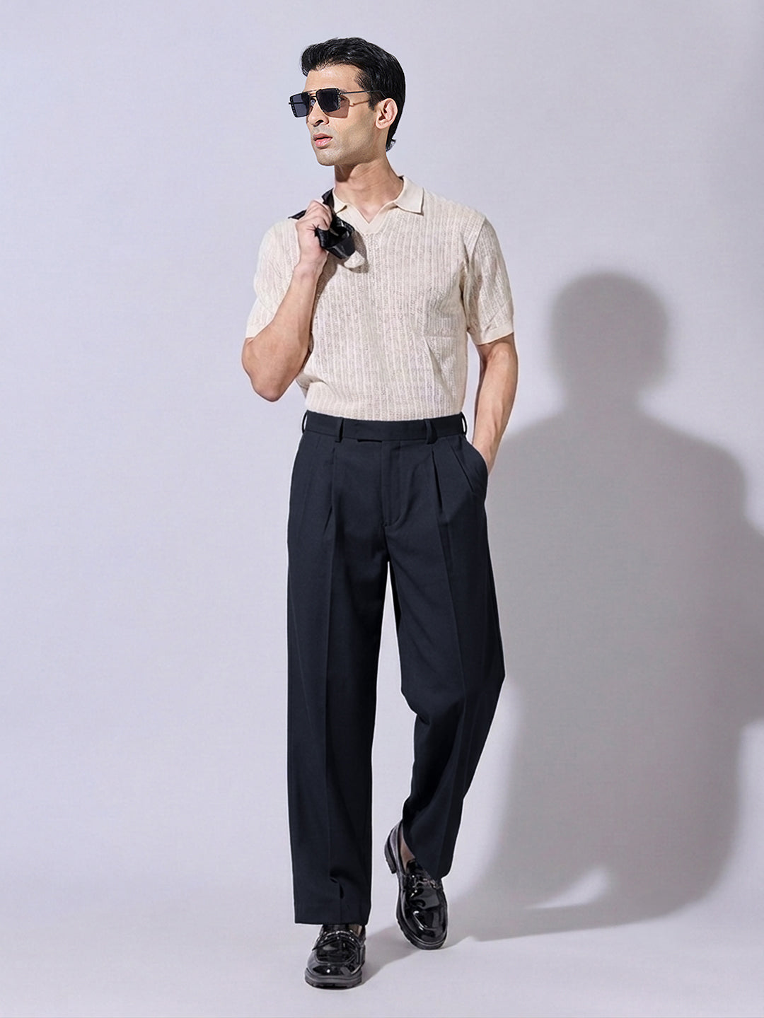Men’s Navy Blue Striaght Fit Pleated Formal Trousers