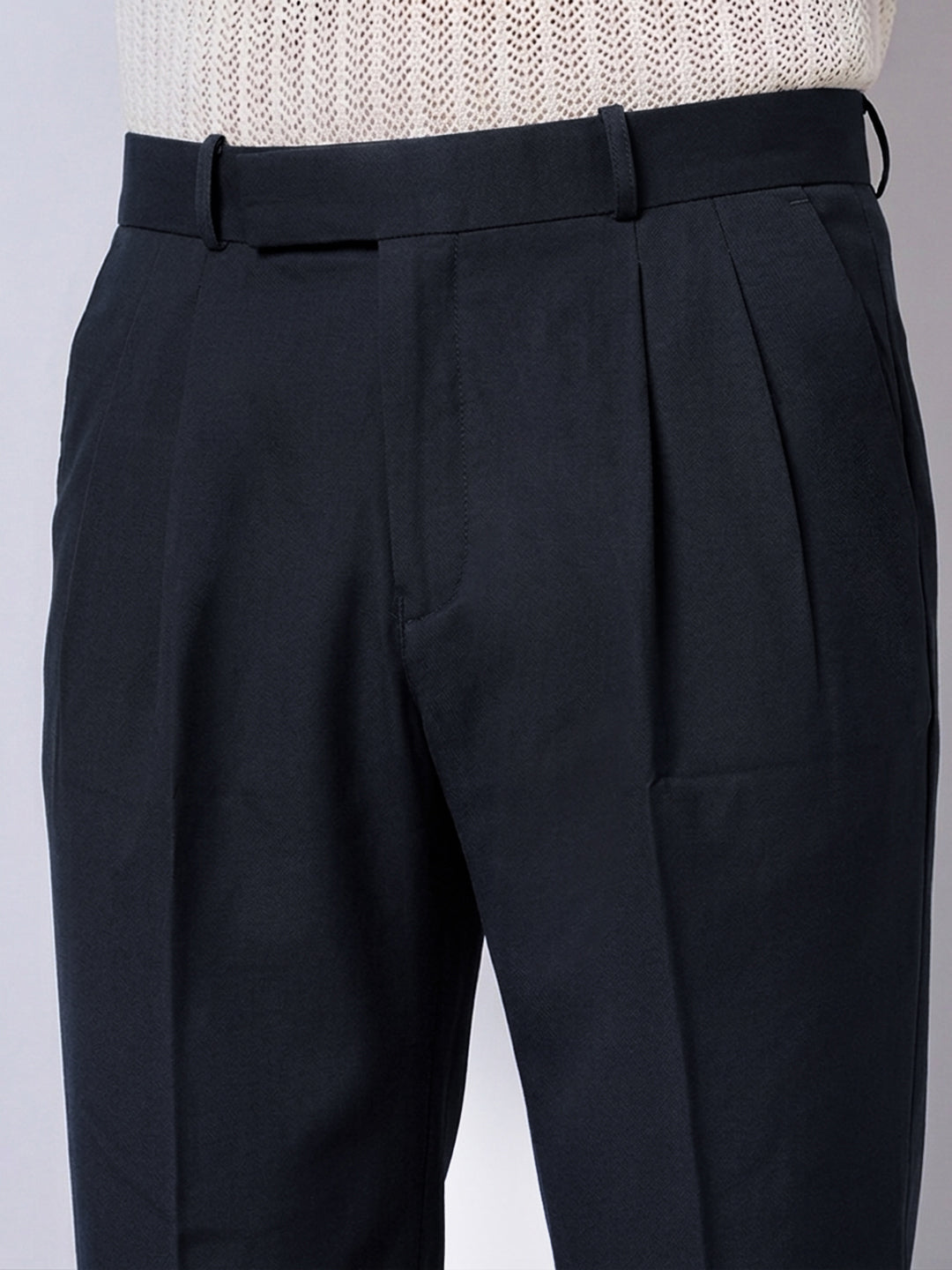 Men’s Navy Blue Striaght Fit Pleated Formal Trousers