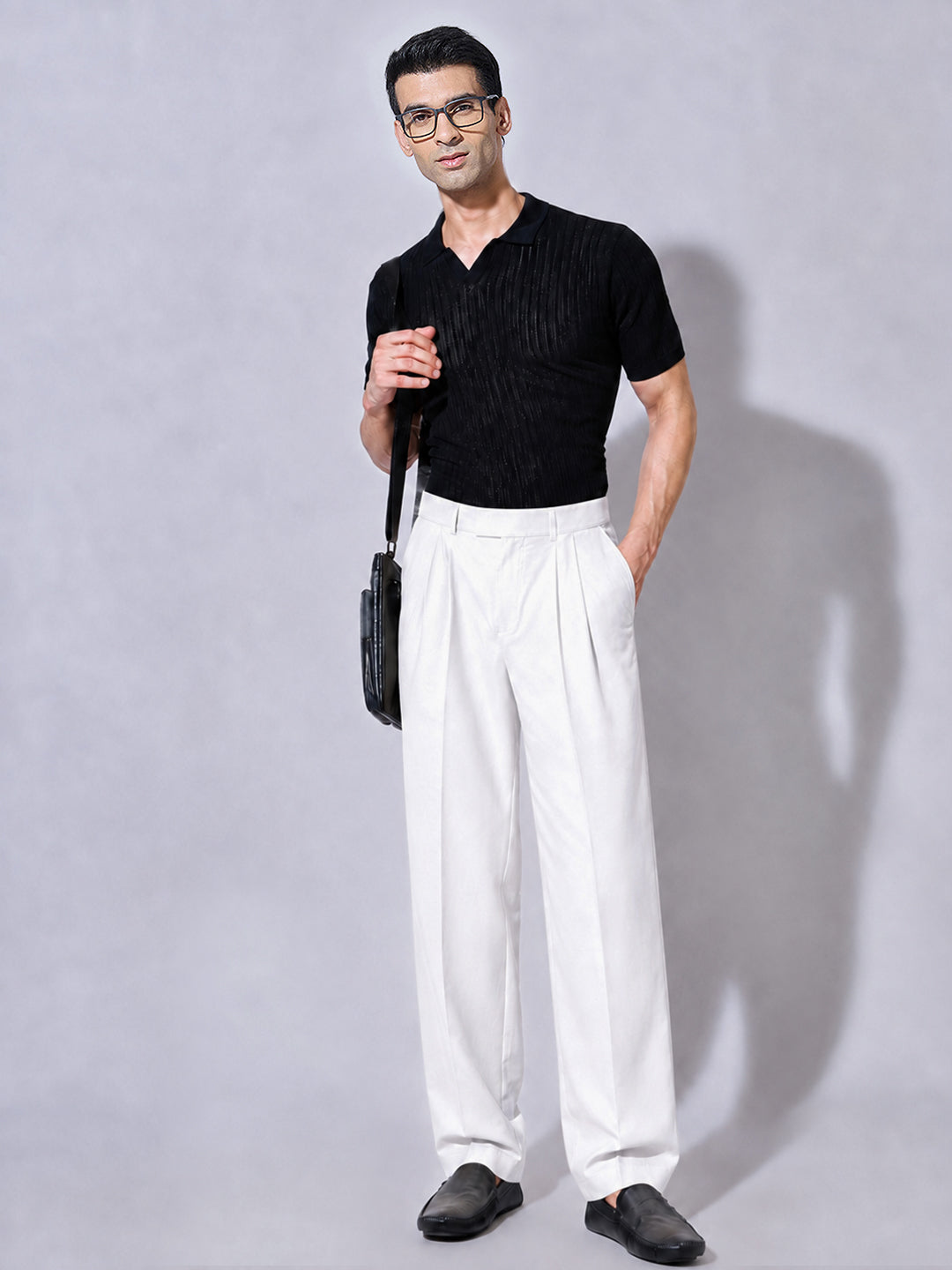 Men’s White Striaght Fit Pleated Formal Trousers