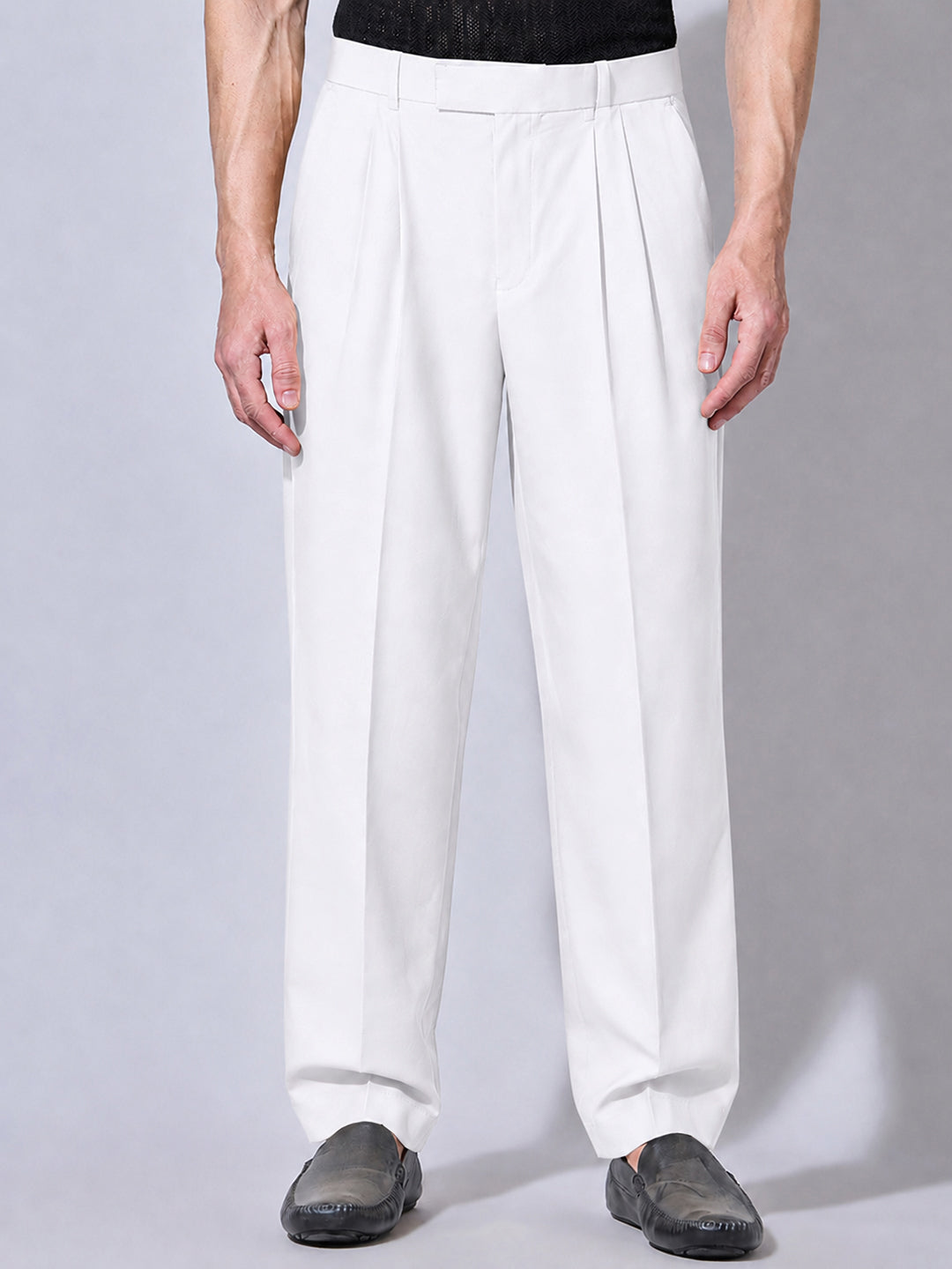 Men’s White Striaght Fit Pleated Formal Trousers