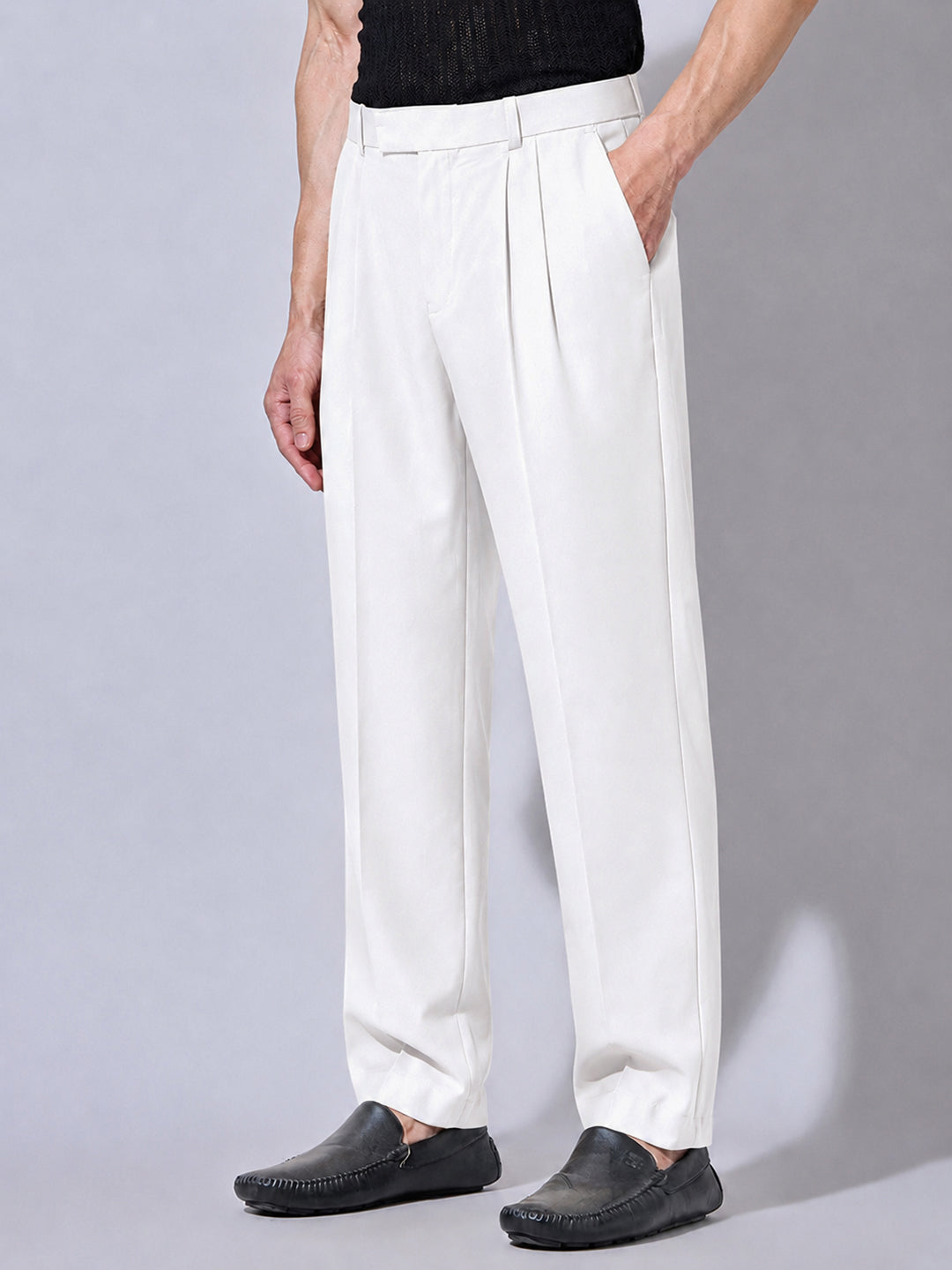 Men’s White Striaght Fit Pleated Formal Trousers