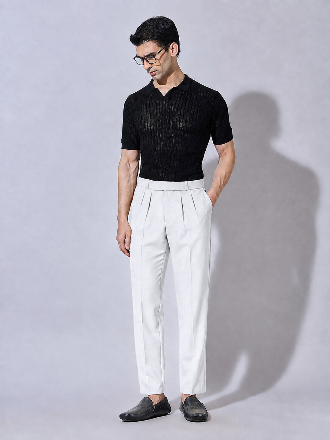 Men’s White Striaght Fit Pleated Formal Trousers
