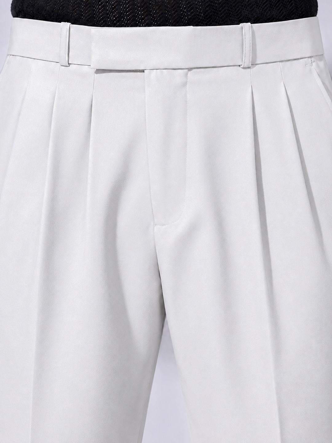 Men’s White Striaght Fit Pleated Formal Trousers
