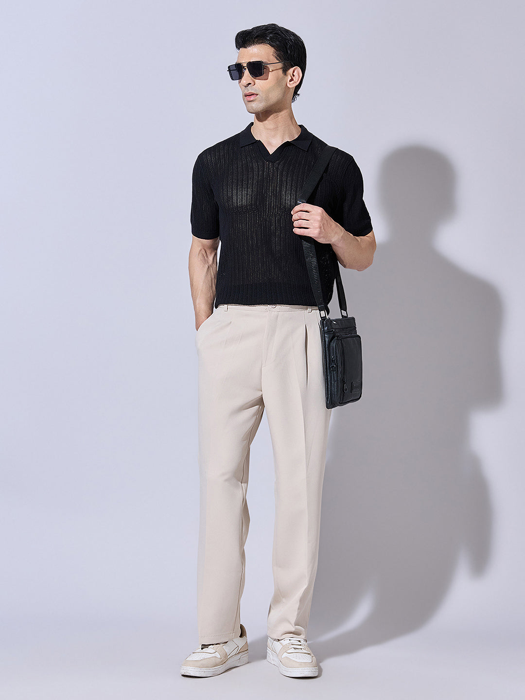 Men's Cream Korean Baggy Fit Trousers