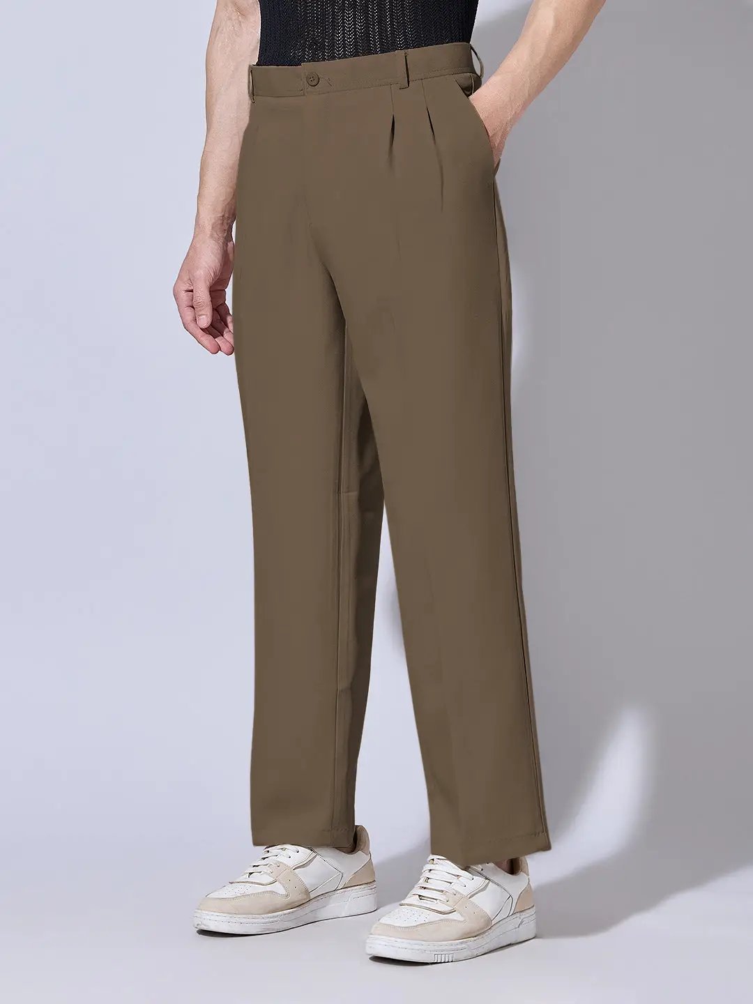 Men's Khaki Korean Baggy Fit Trousers