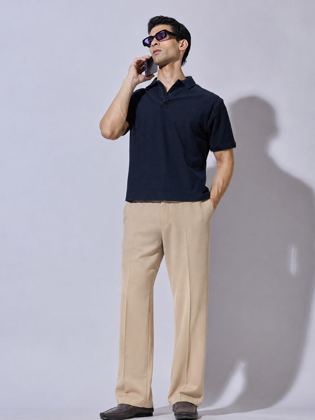 Men’s Beige Regular Fit Formal Trousers