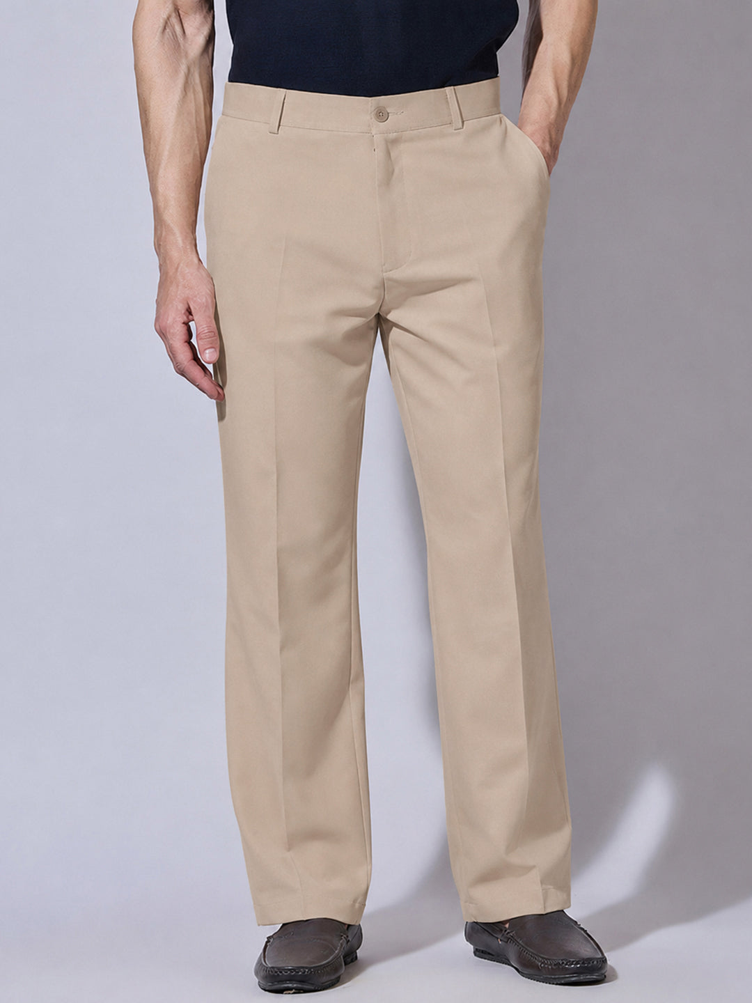 Men’s Beige Regular Fit Formal Trousers
