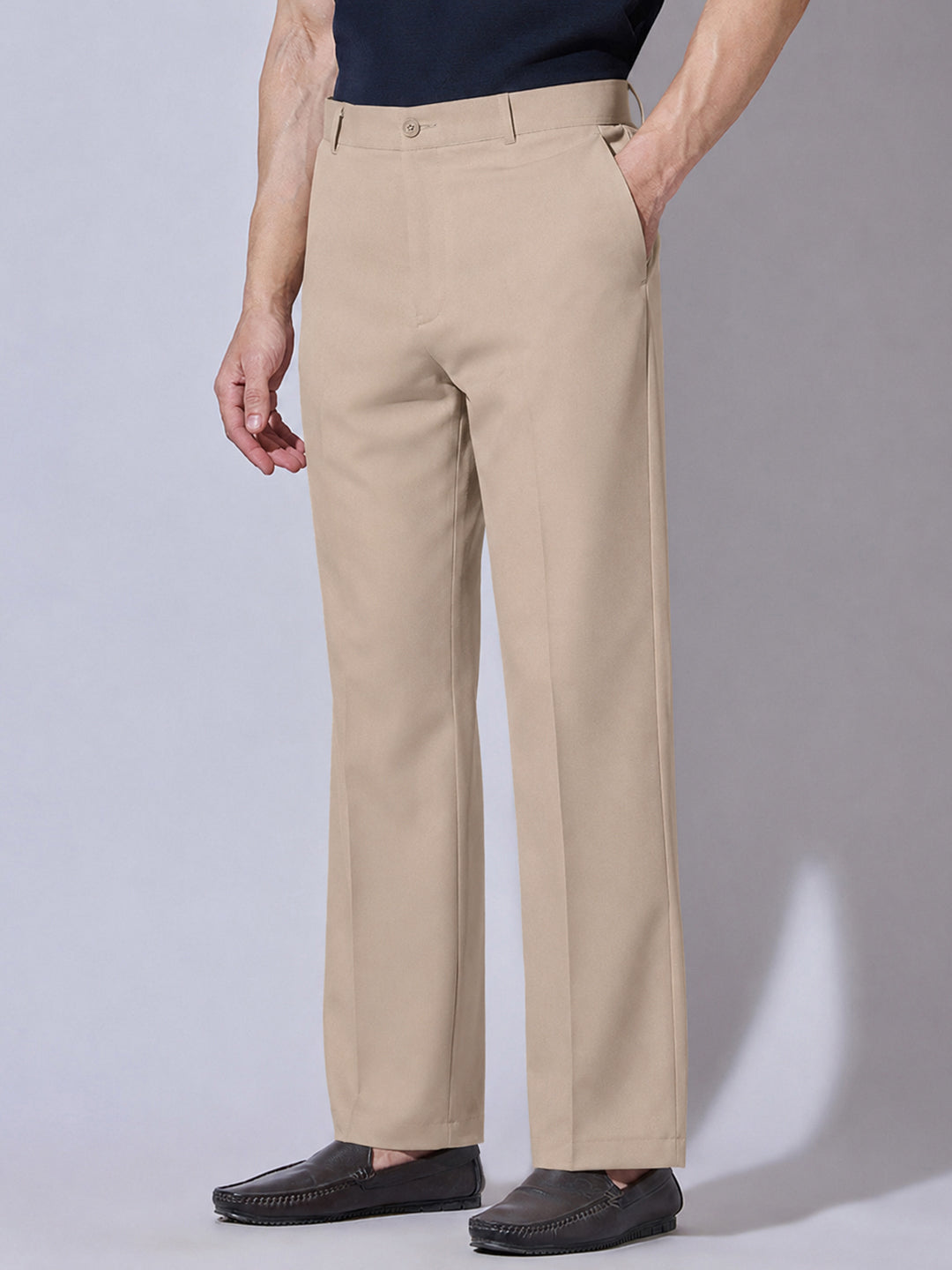 Men’s Beige Regular Fit Formal Trousers