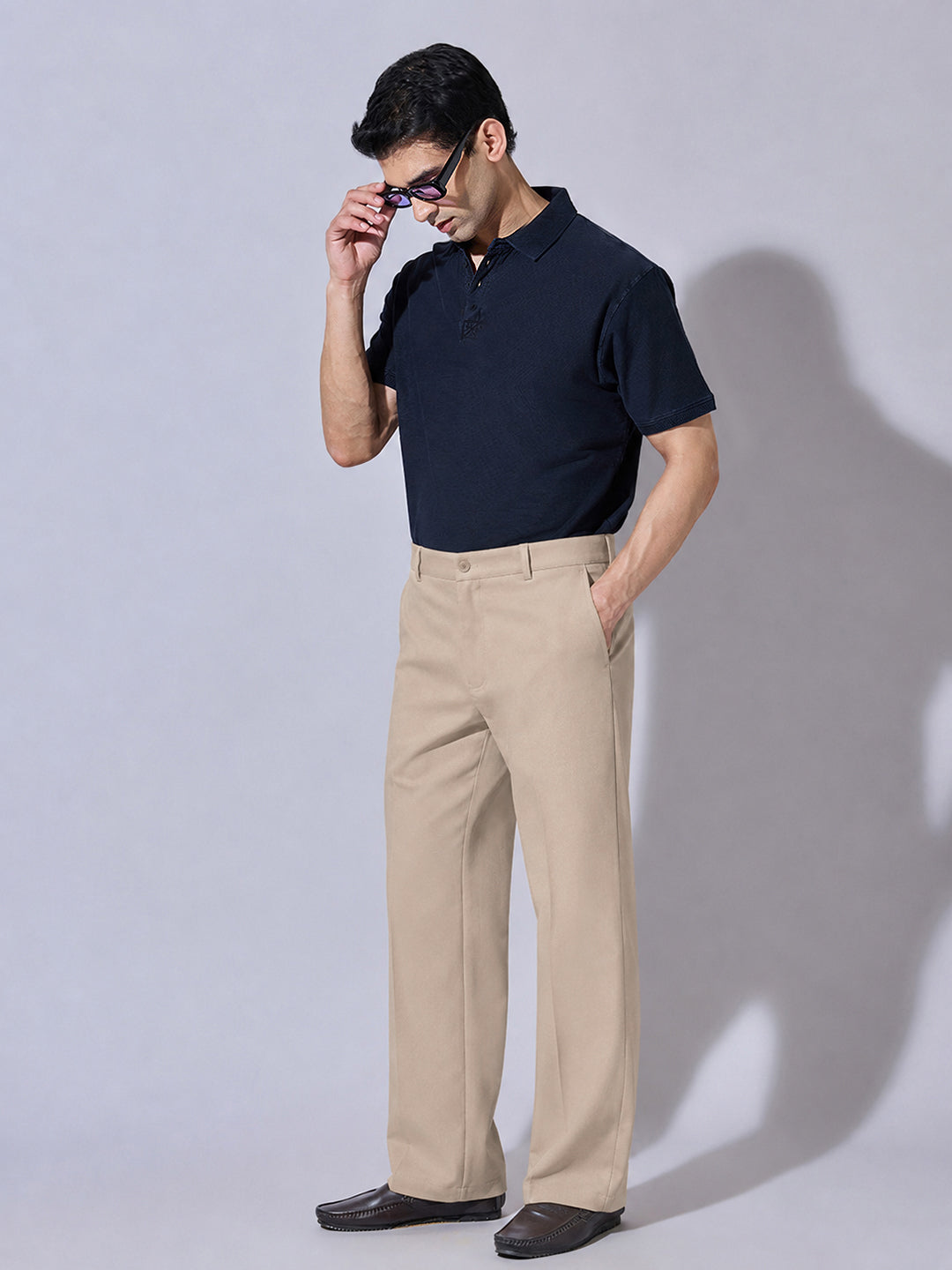 Men’s Beige Regular Fit Formal Trousers