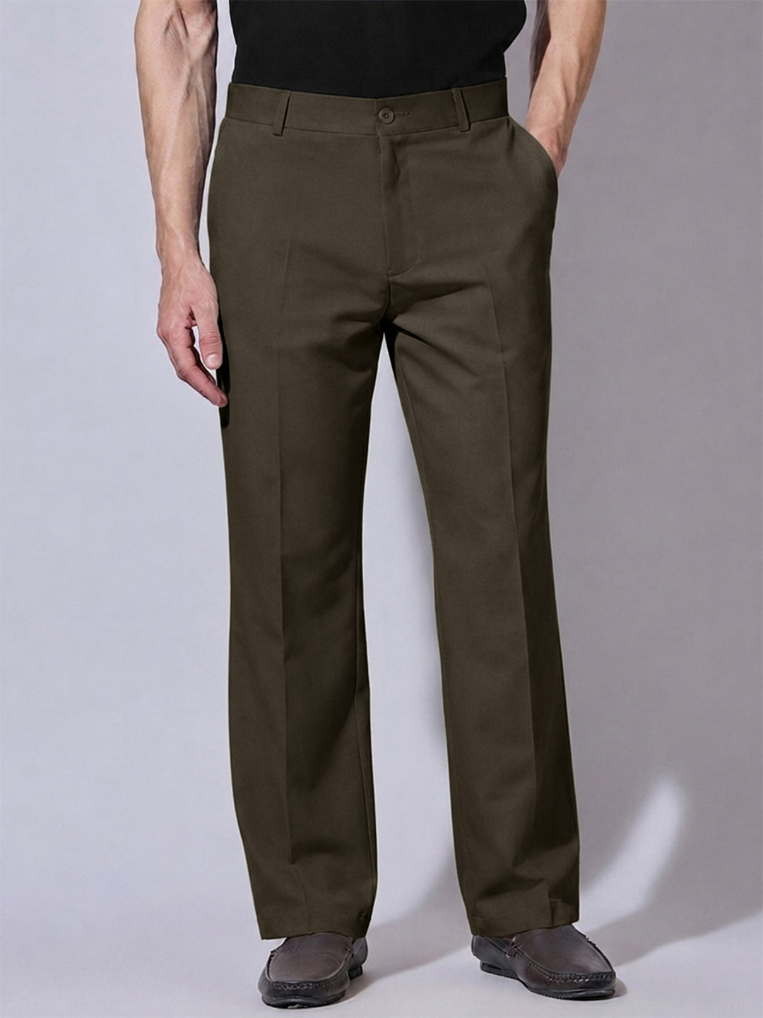 Men’s Olive Regular Fit Formal Trousers