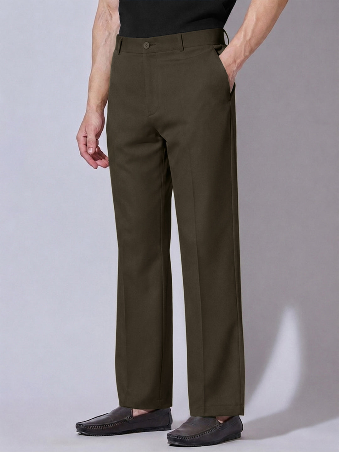 Men’s Olive Regular Fit Formal Trousers
