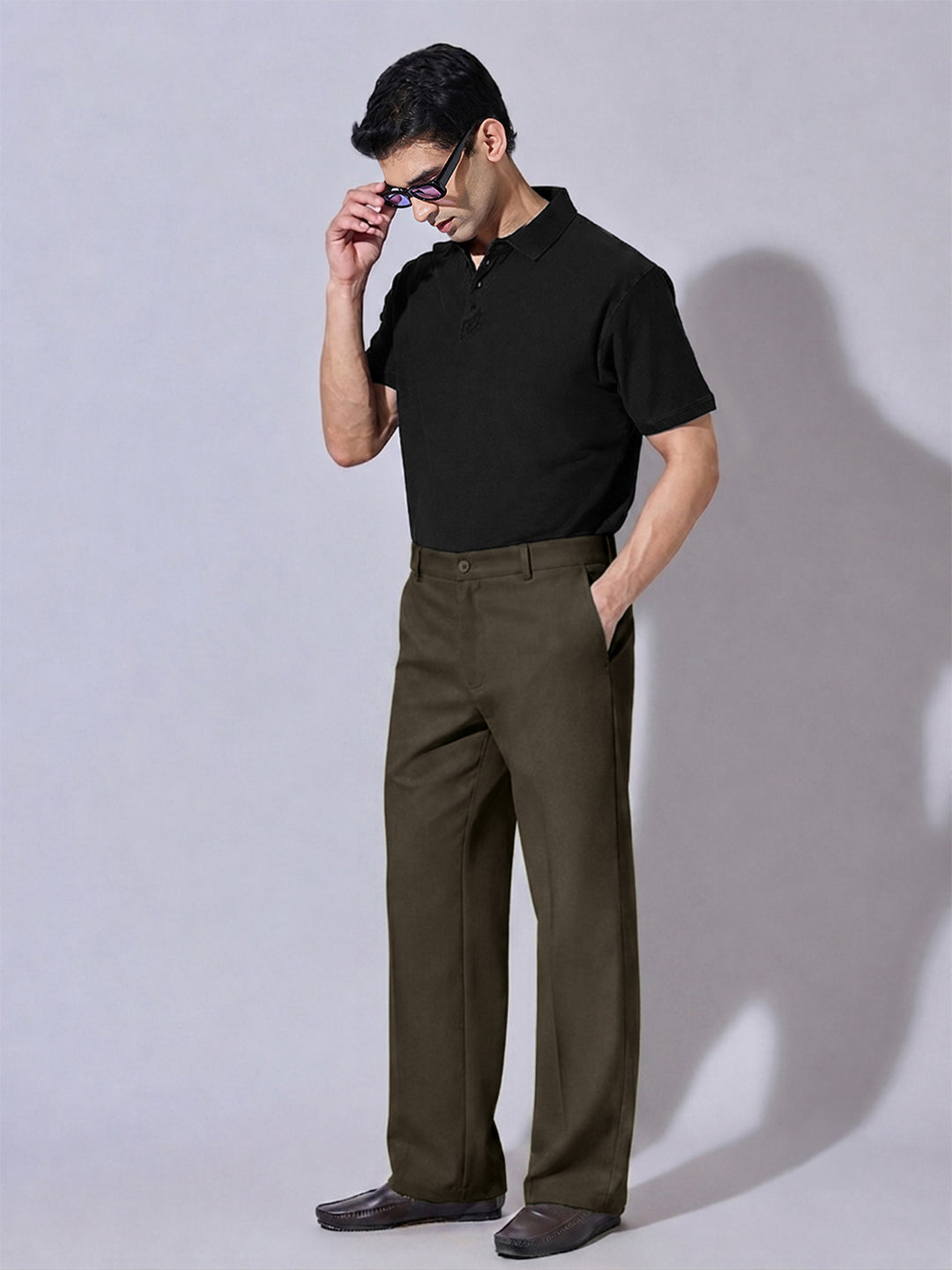 Men’s Olive Regular Fit Formal Trousers