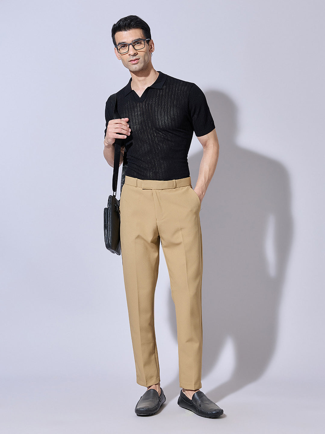 Men's Beige Straight Fit Trousers