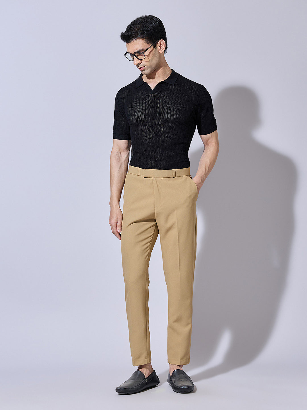 Men's Beige Straight Fit Trousers