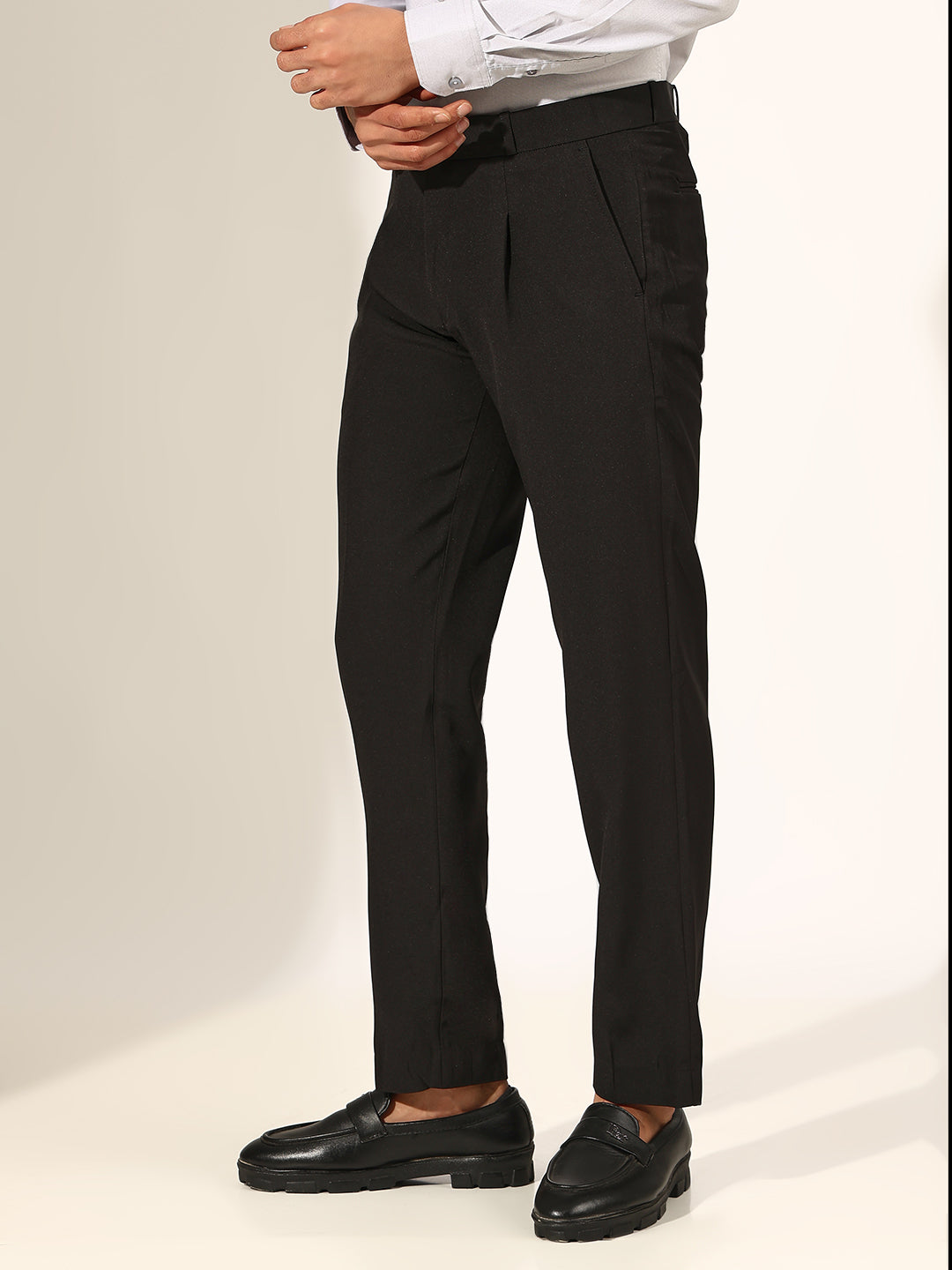 Men's Pleated Black Straight Fit Formal Korean Trouser
