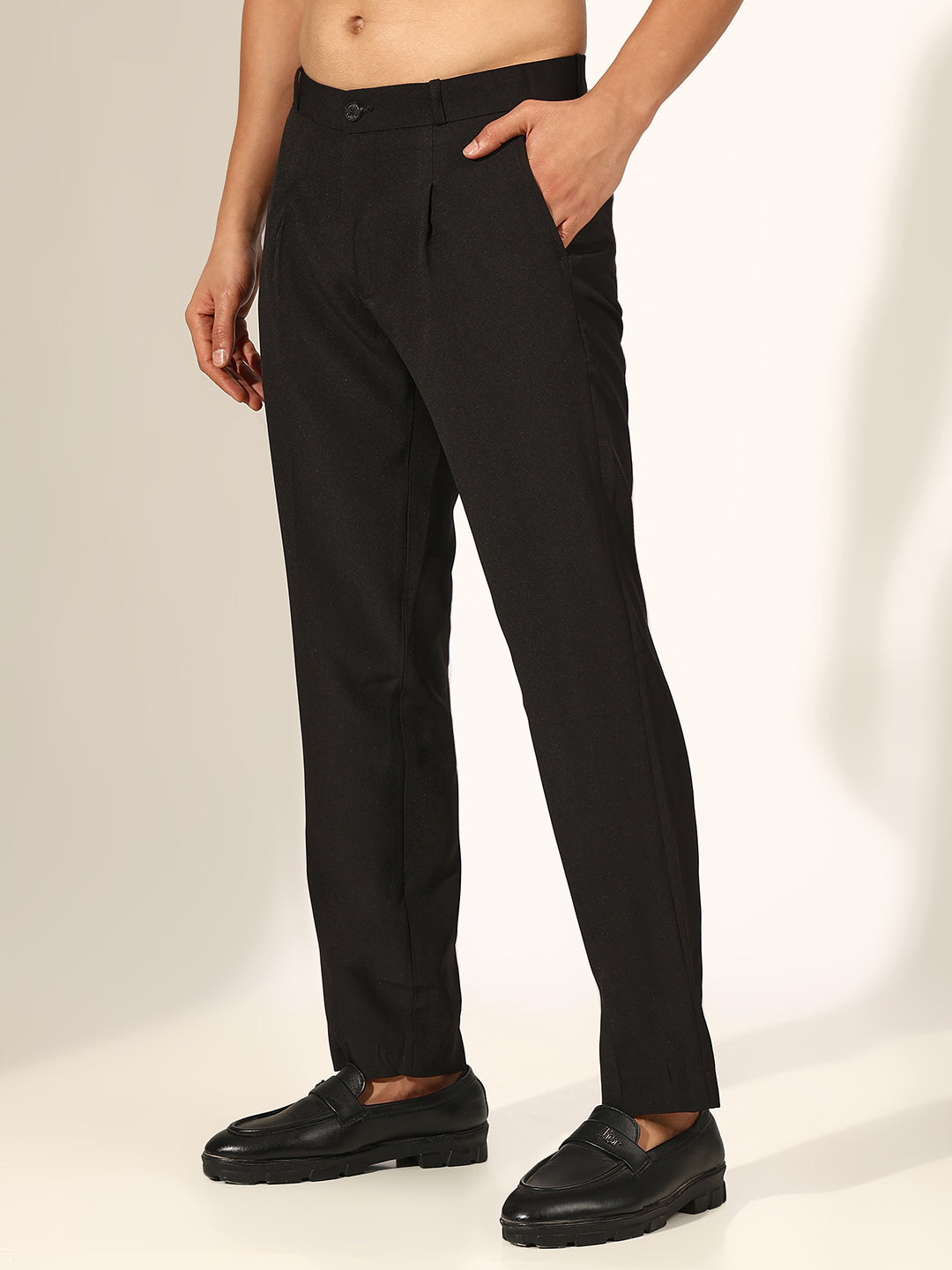Men's Pleated Black Straight Fit Formal Korean Trouser