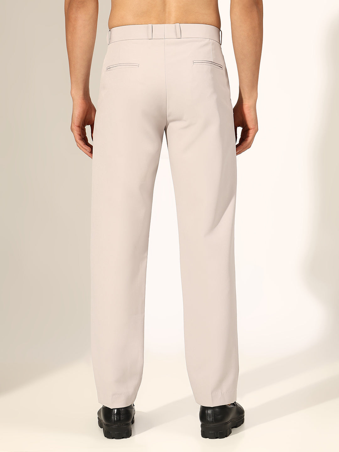 Men's Pleated Grey Straight Fit Formal Korean Trouser