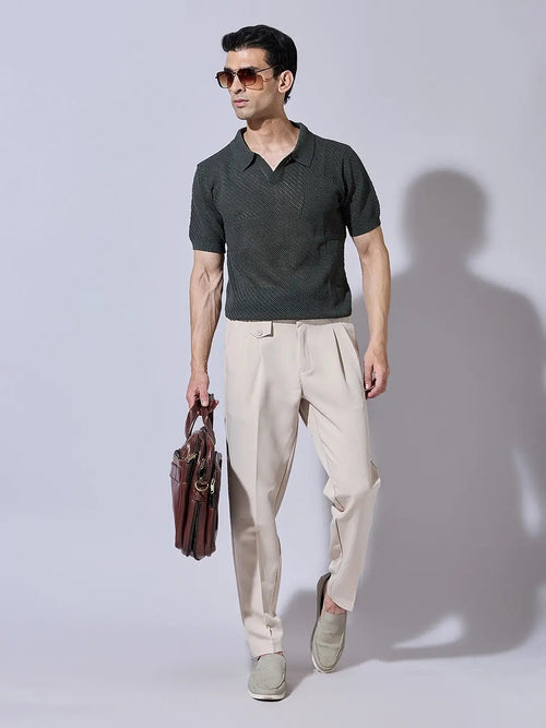 Cream Slim Fit Trousers