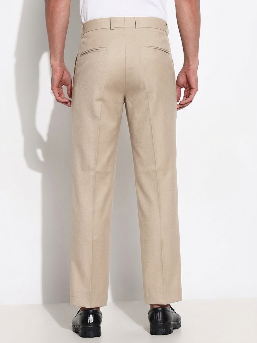 Men’s Beige Slim Fit Pleated Formal Trousers