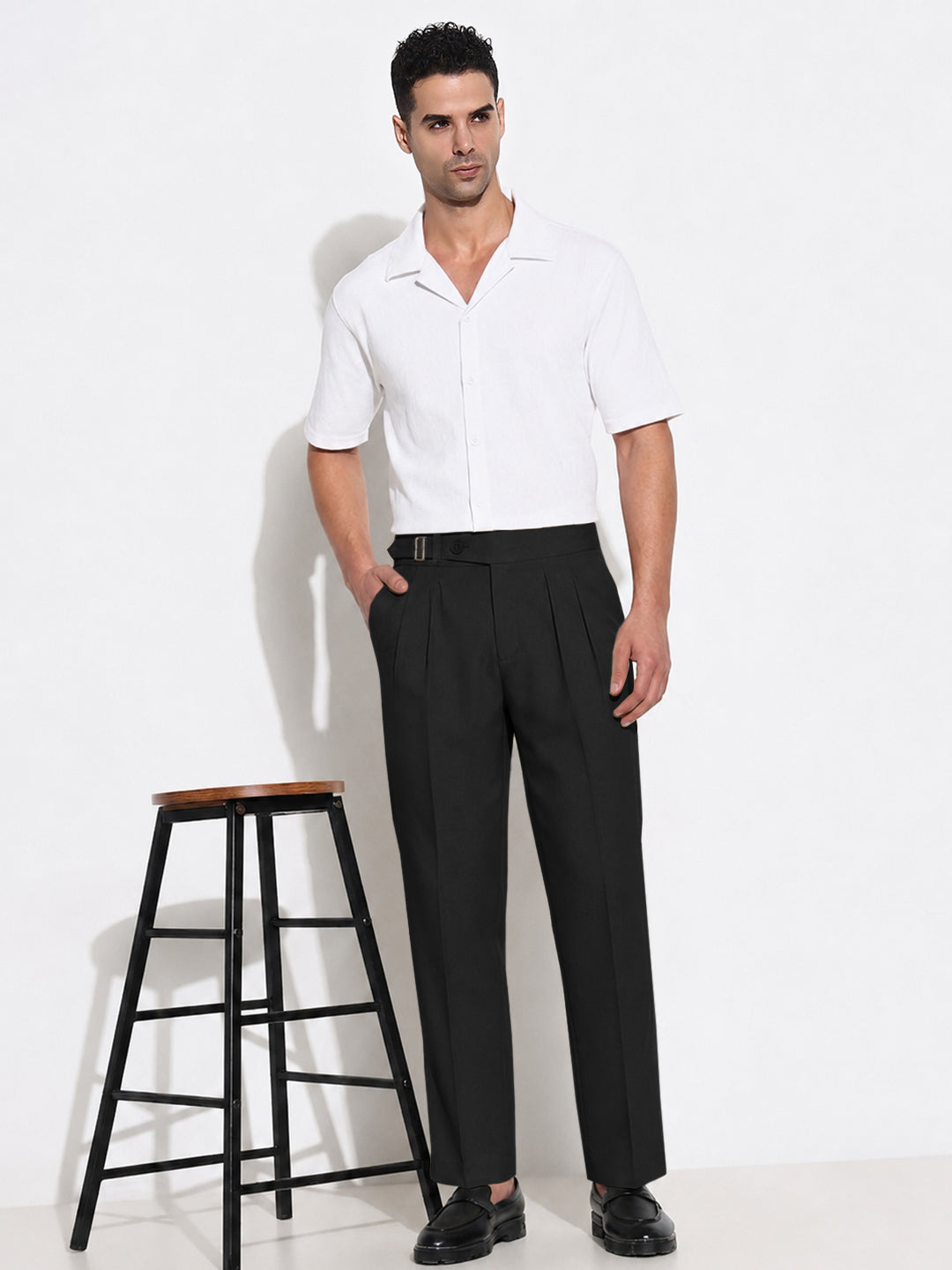 Men’s Black Slim Fit Pleated Formal Trousers