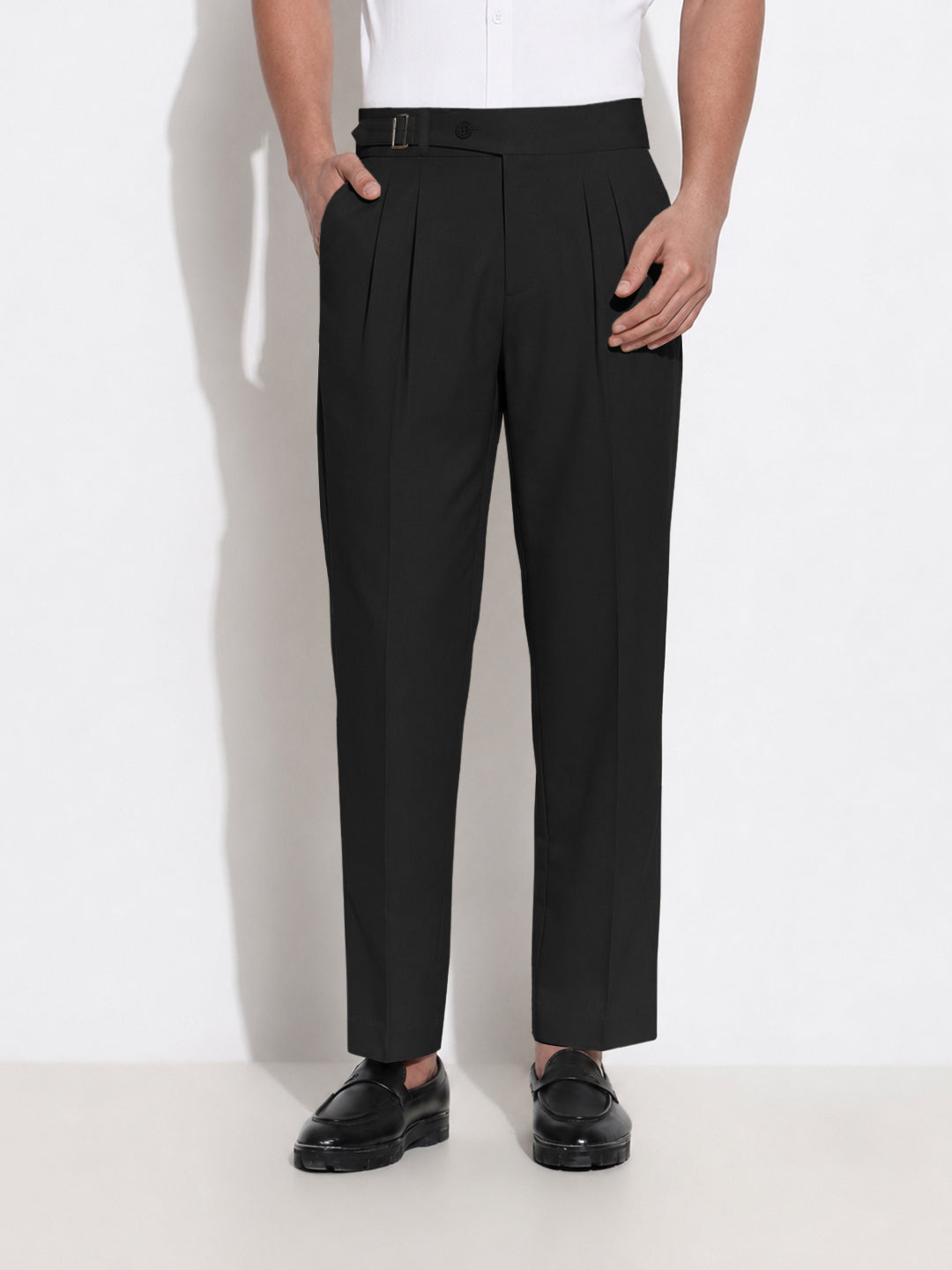 Men’s Black Slim Fit Pleated Formal Trousers