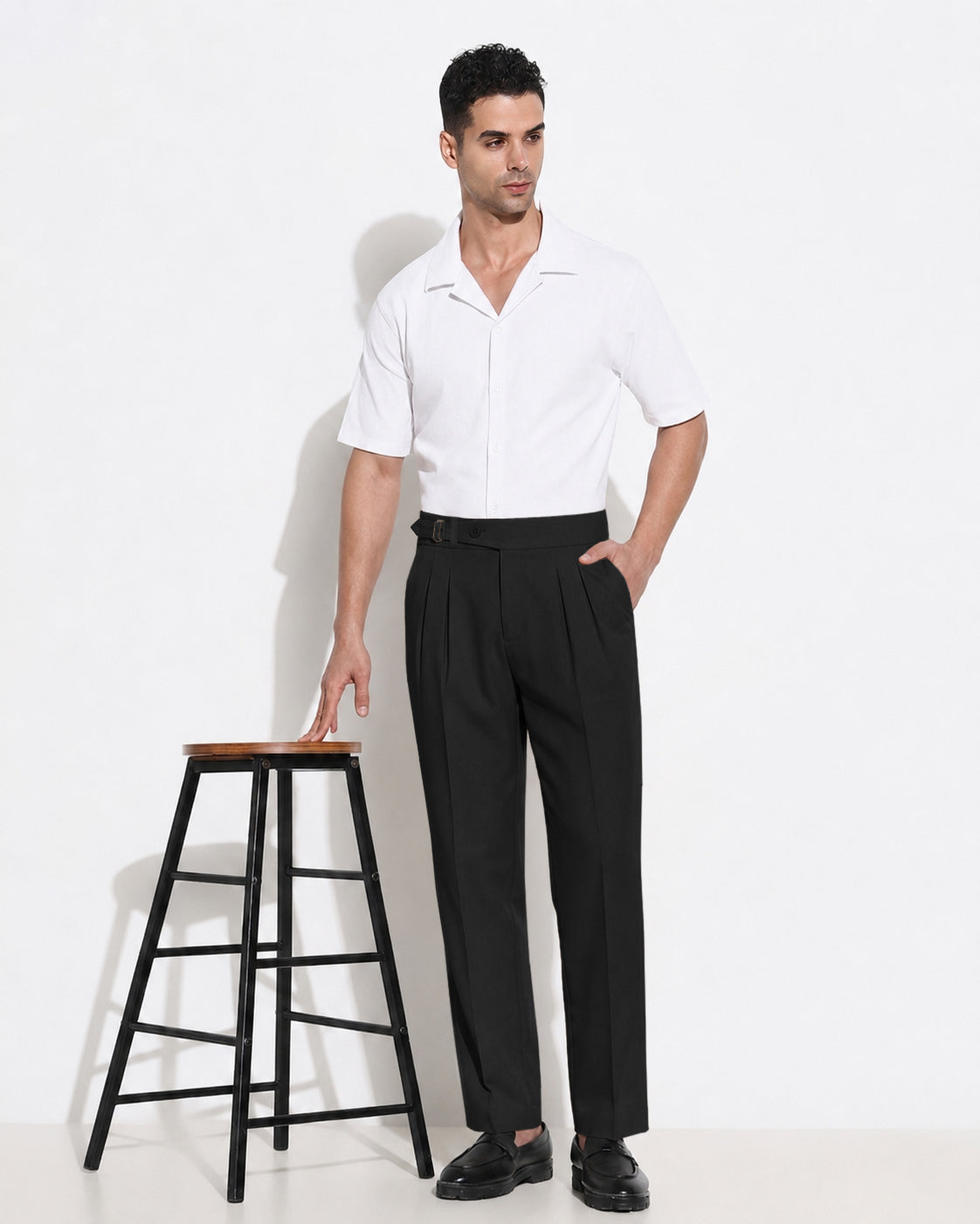 Men’s Black Slim Fit Pleated Formal Trousers