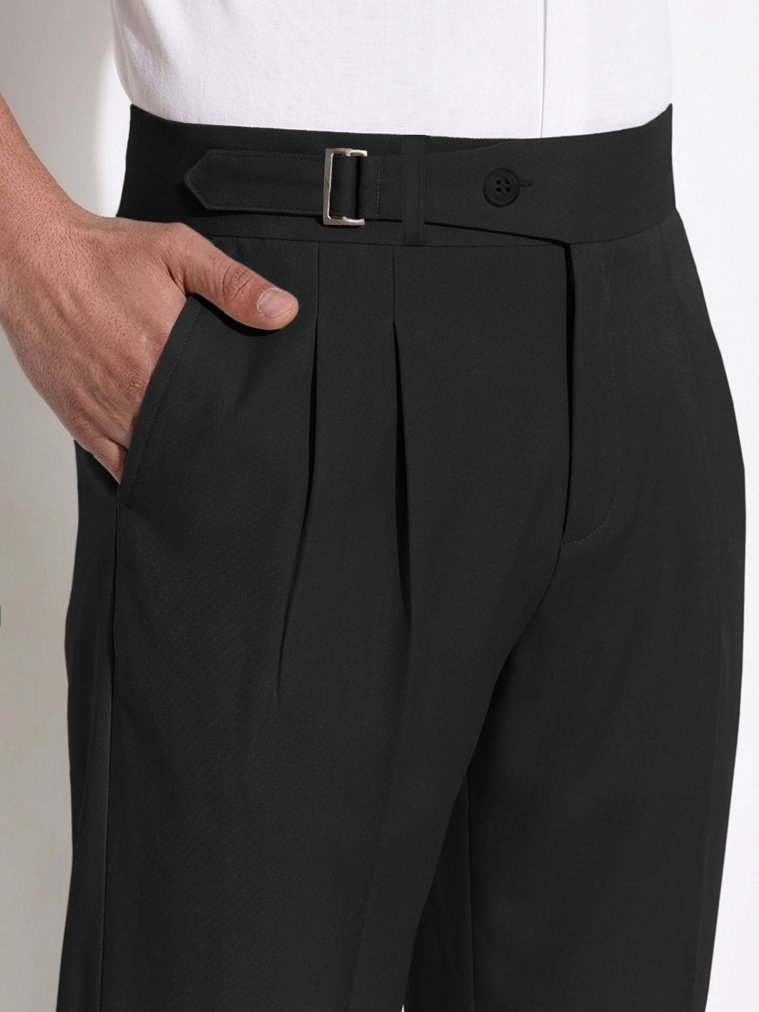 Men’s Black Slim Fit Pleated Formal Trousers