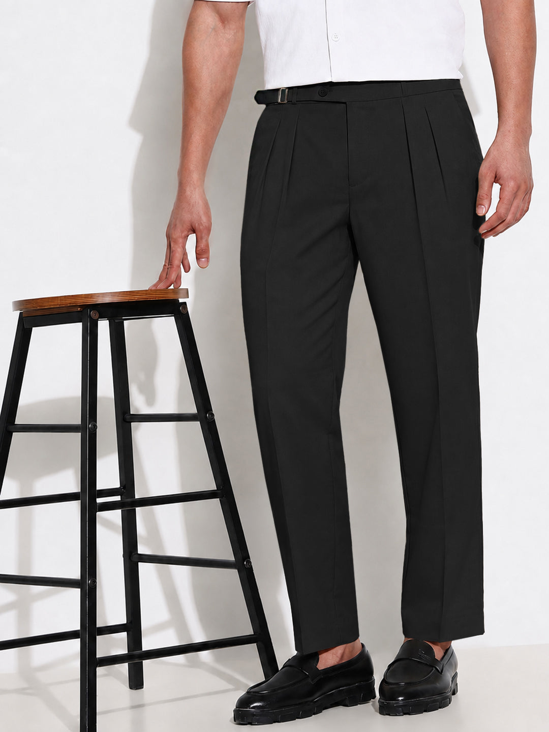 Men’s Black Slim Fit Pleated Formal Trousers