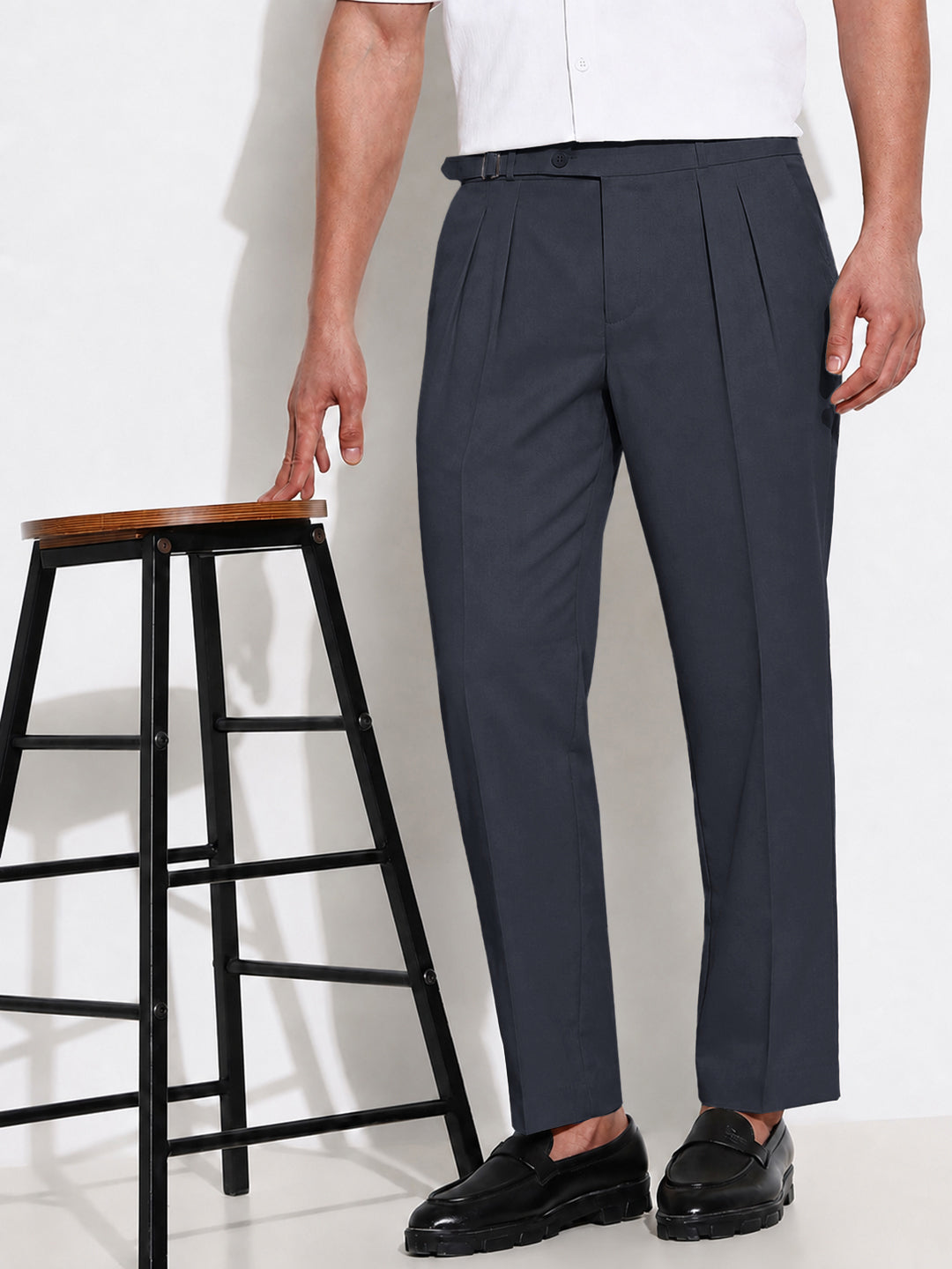 Men’s Blue Slim Fit Pleated Formal Trousers