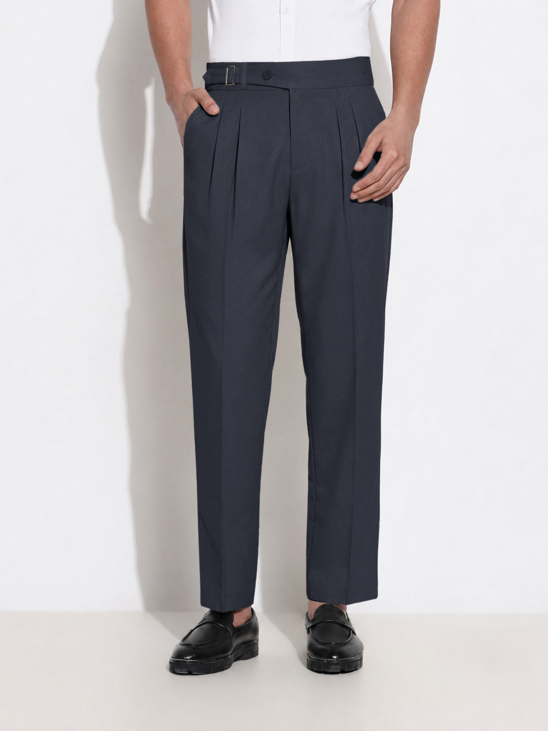 Men’s Blue Slim Fit Pleated Formal Trousers