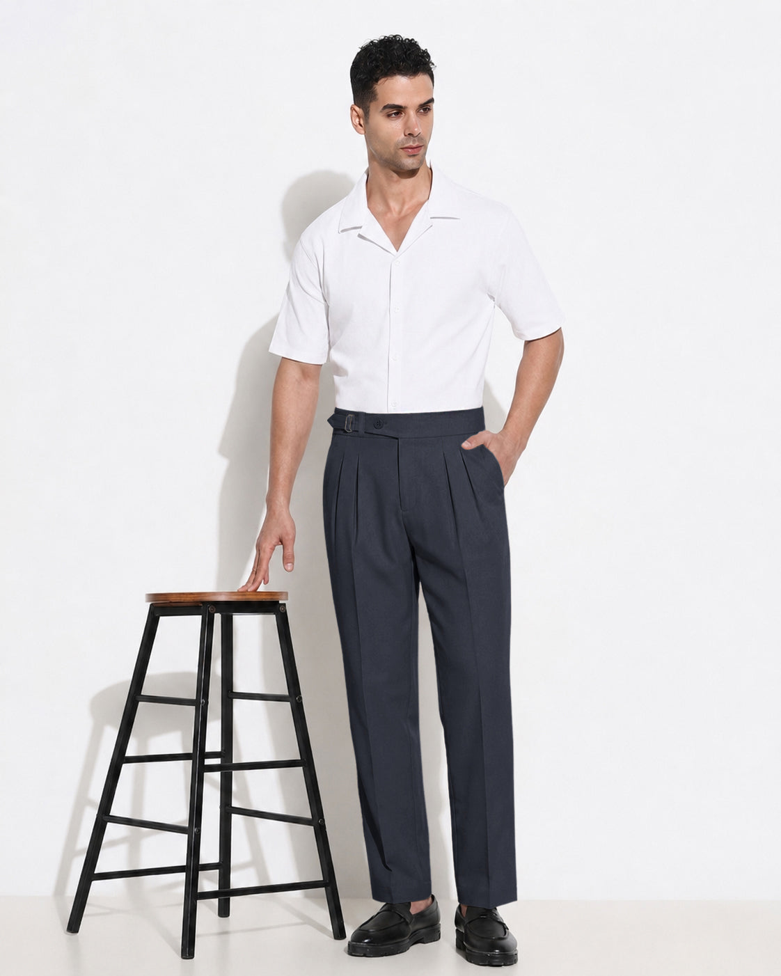 Men’s Blue Slim Fit Pleated Formal Trousers