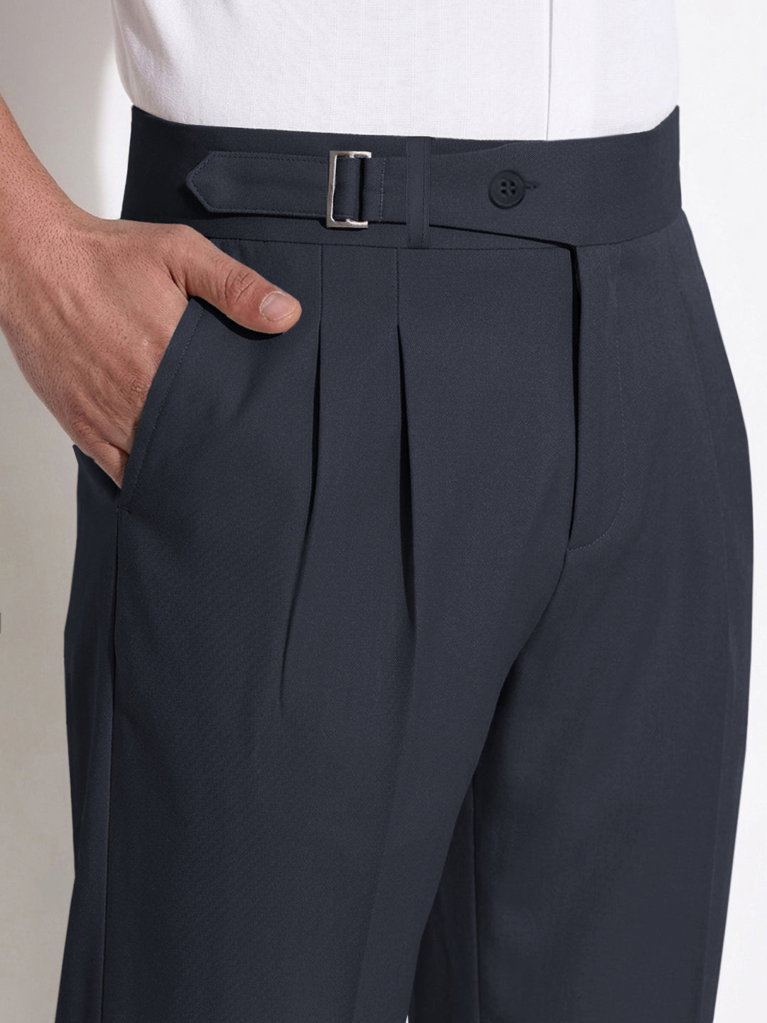 Men’s Blue Slim Fit Pleated Formal Trousers