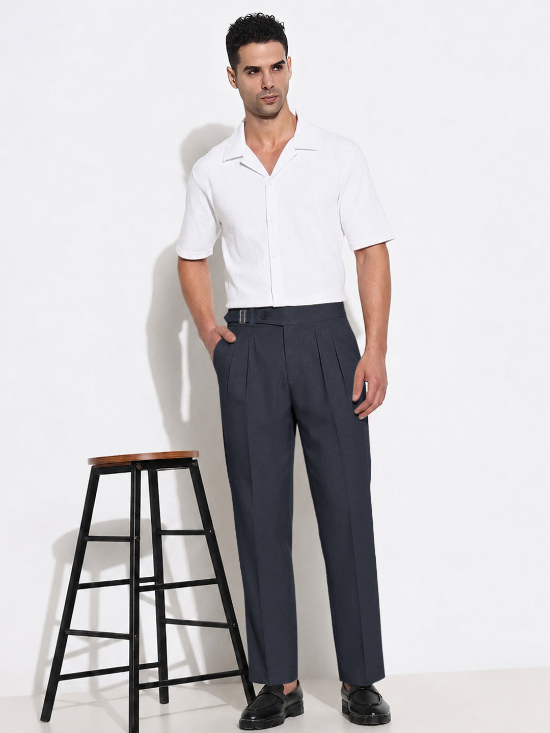 Men’s Blue Slim Fit Pleated Formal Trousers