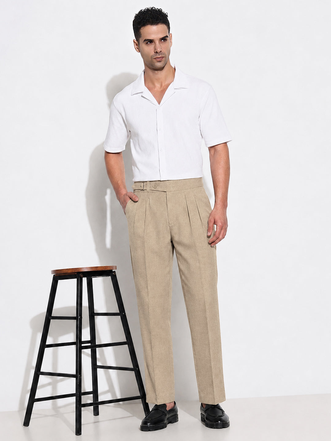 Men’s Brown Slim Fit Pleated Formal Trousers