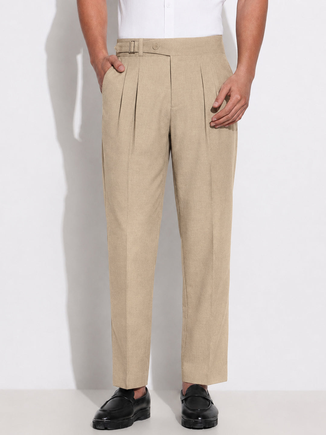 Men’s Brown Slim Fit Pleated Formal Trousers