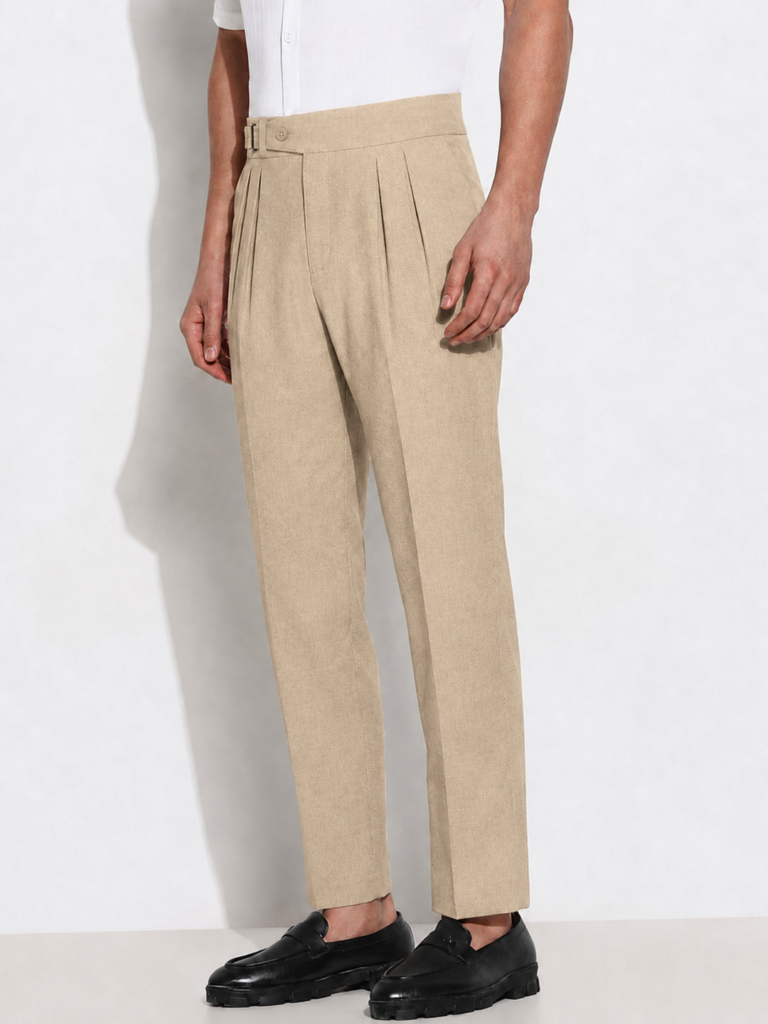 Men’s Brown Slim Fit Pleated Formal Trousers