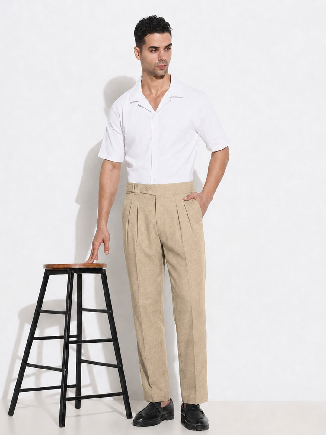 Men’s Brown Slim Fit Pleated Formal Trousers