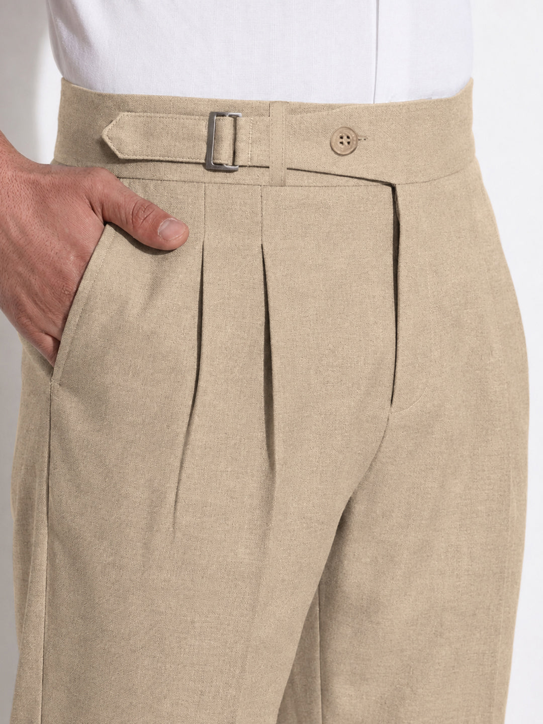 Men’s Brown Slim Fit Pleated Formal Trousers