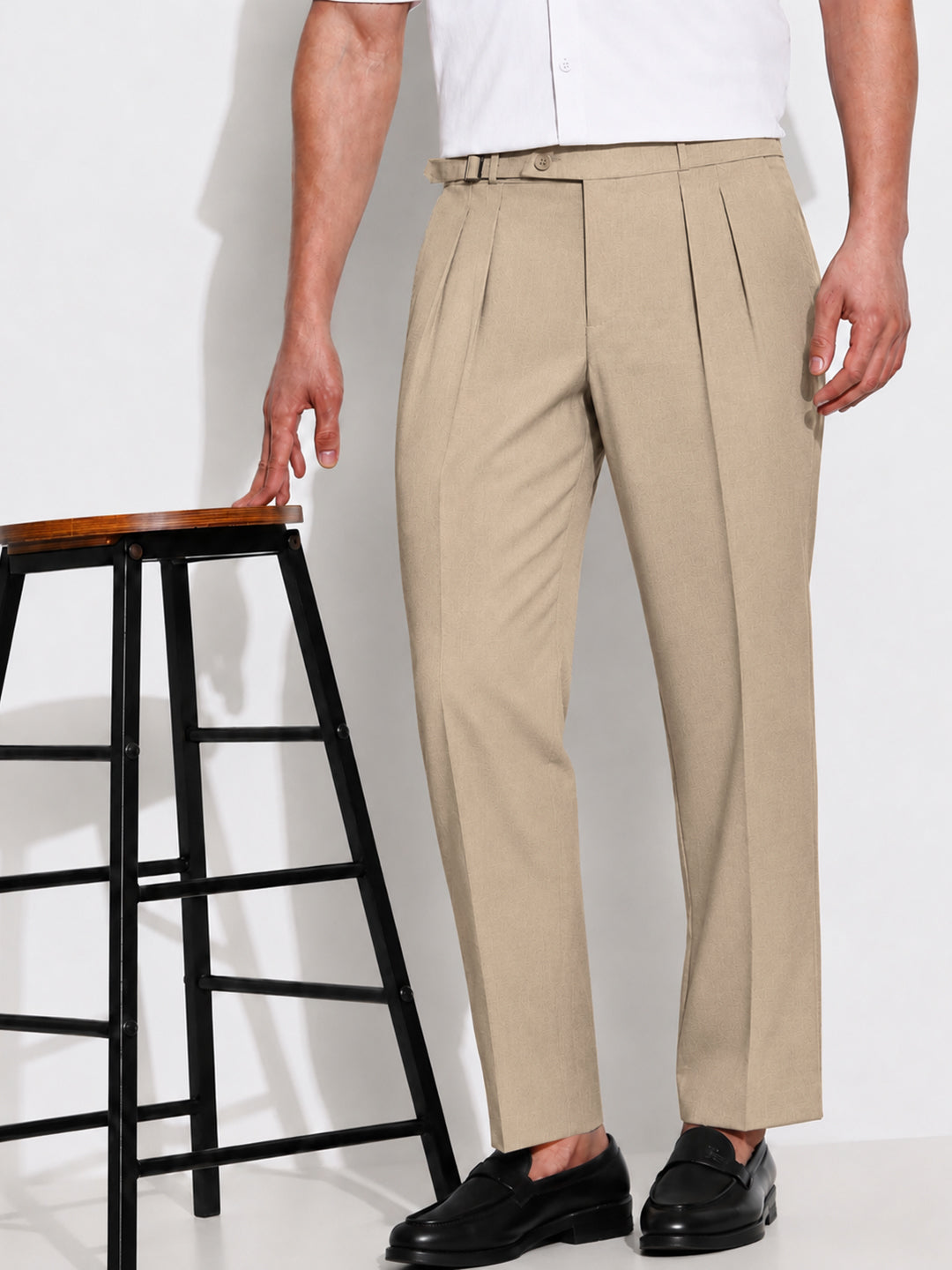 Men’s Brown Slim Fit Pleated Formal Trousers