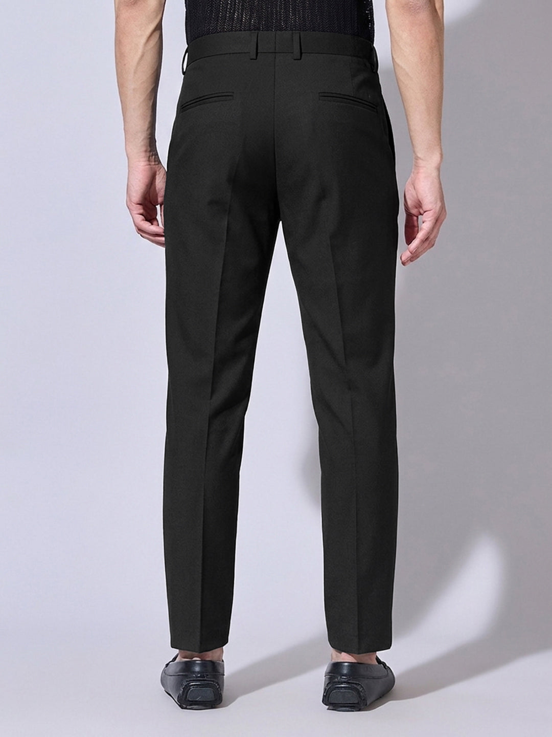 Men’s Black Slim Fit Pleated Formal Trousers with Side Waist Adjuster